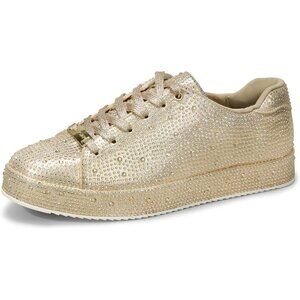 Lucky Step Gold Pewter Bridal Rhinestone Bling Glitter Bedazzled Shiny Sneakers